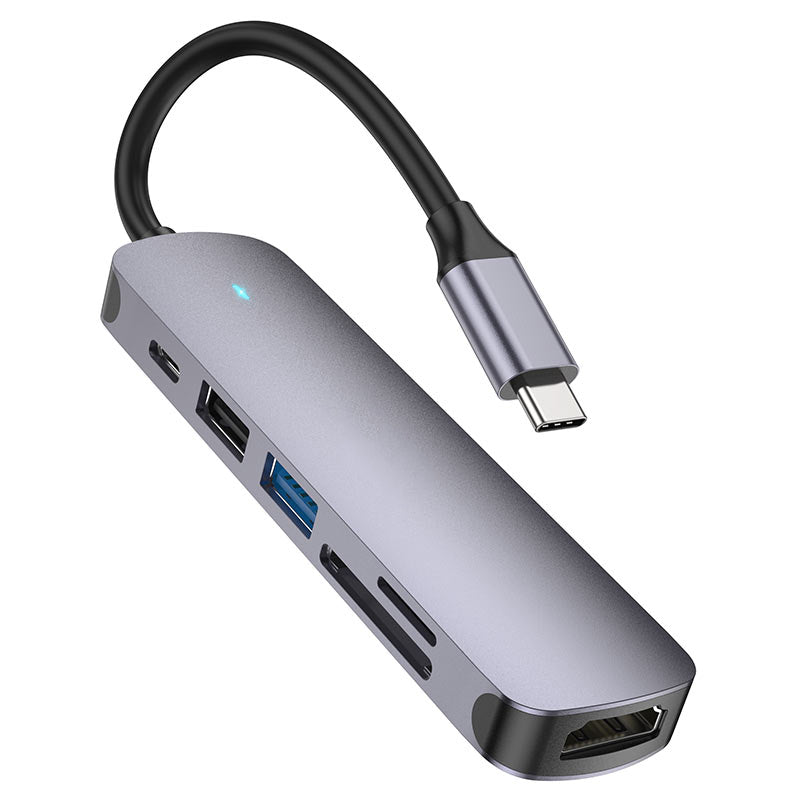 Adaptateur hub USB-C 6 en 1 (USB-C vers USB-C + USB-A 3.0 + SD + TF + HDMI)