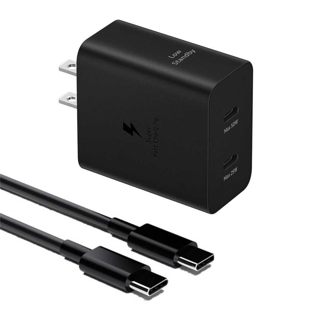 Adaptateur secteur mural à charge rapide (50 W) avec 2 ports USB-C et câble USB-C de 1 m