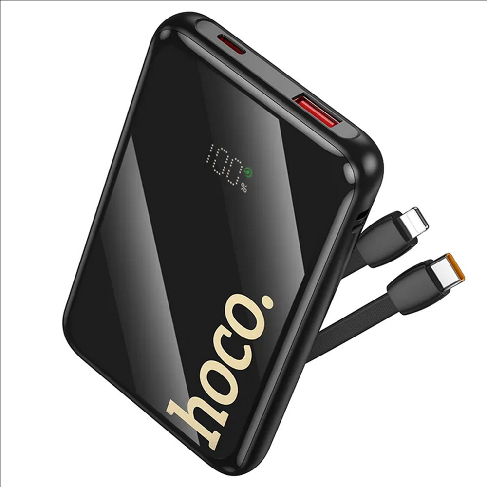 Chargeur de batterie externe portable (10 000 mAh) avec câbles USB-C et Lightning