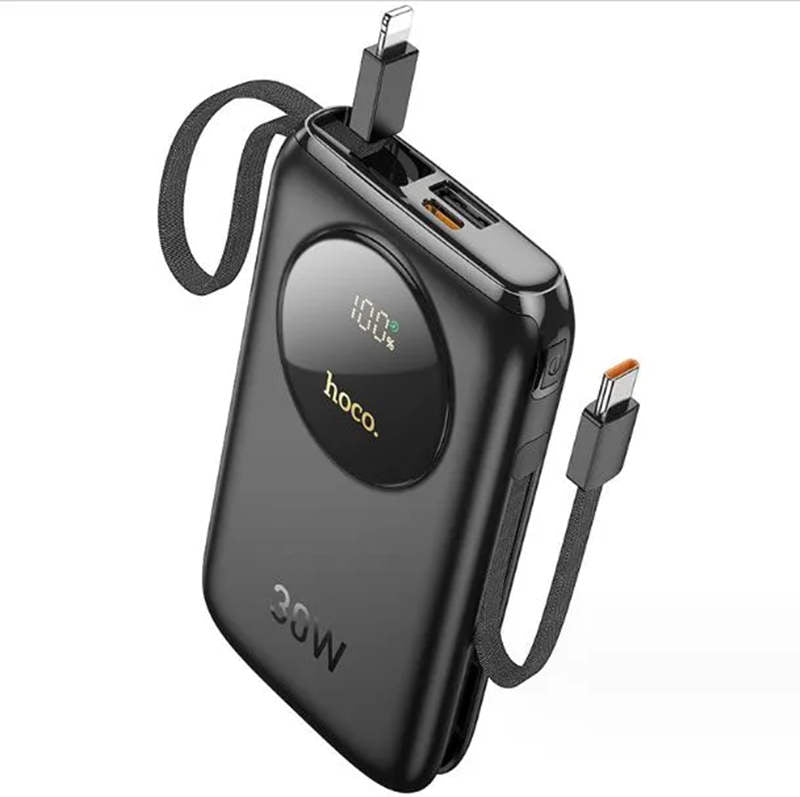 (10 000 mAh) Chargeur de batterie externe USB-C Banque d'alimentation portable avec câbles micro USB Lightning USB-C