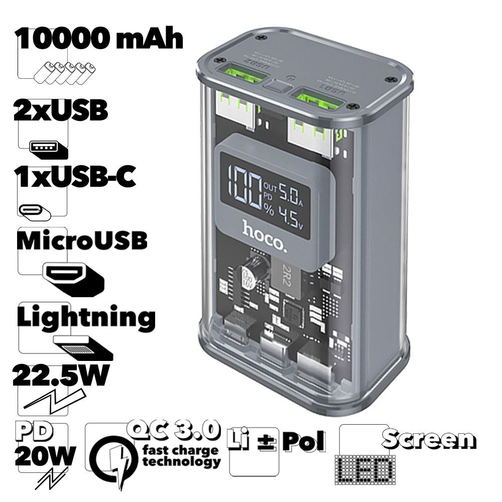 (10000mAh) PD 20W QC3.0 Micro USB USB-C Chargeur de batterie Lightning Banque d'alimentation portable