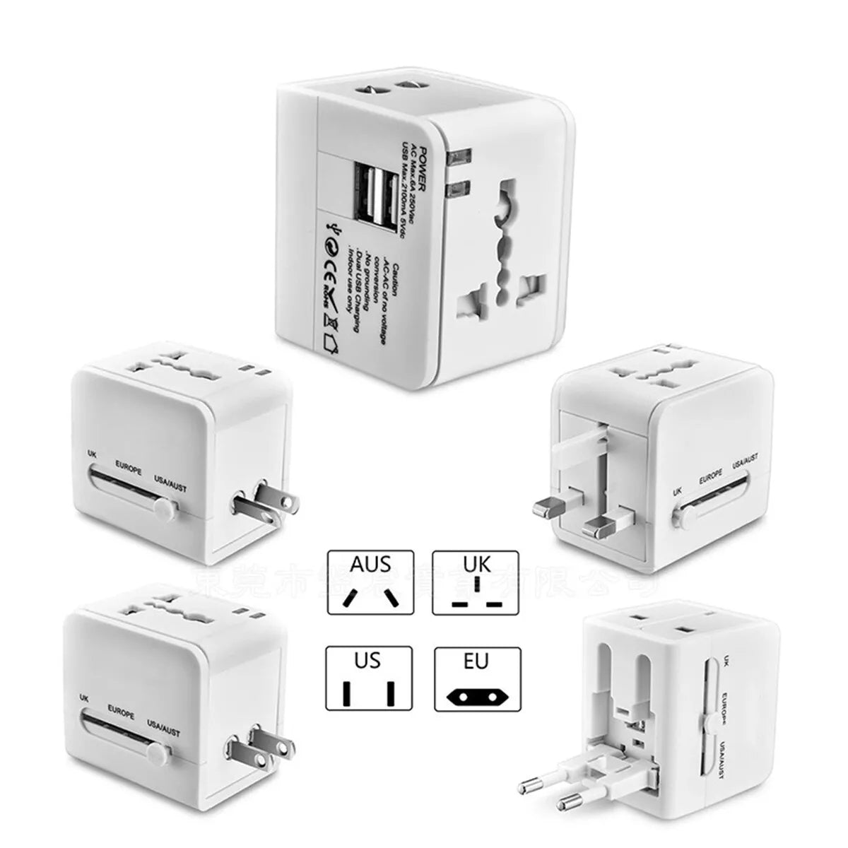 Adaptateur secteur universel pour chargeur secteur mural avec 2 ports USB-A (prise AU, US, UK, UE)