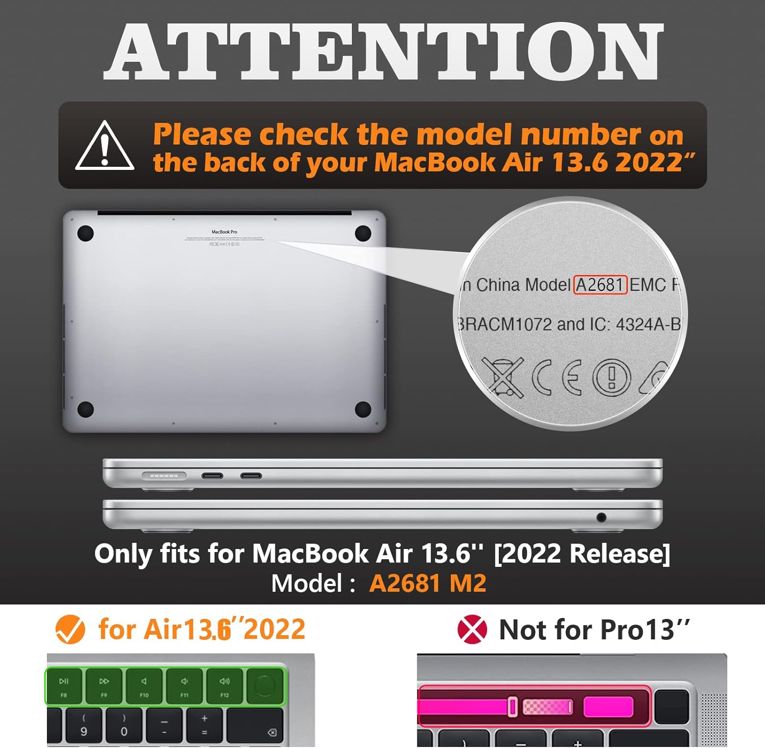 Coque rigide Smart Cover avec béquille pliable pour Apple MacBook Air 13,6