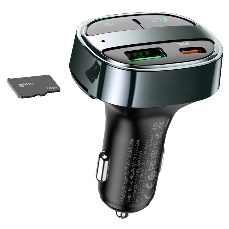 Adaptateur de chargeur de voiture double ports USB-C et QC3.0 USB-A (30 W) Transmetteur radio FM Bluetooth