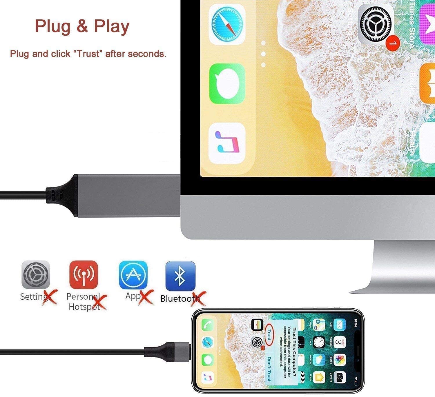 Adaptateur Lightning vers HDMI, câble de chargement HDTV 4K (2 m)