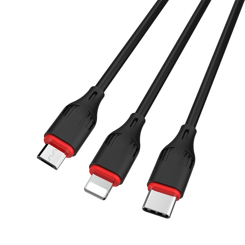 Câble de chargement 3 en 1 USB-A vers Lightning Micro USB USB-C (1 m)