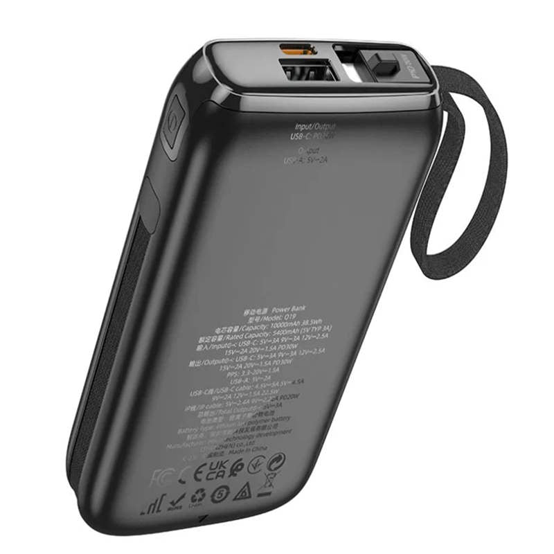 (10 000 mAh) Chargeur de batterie externe USB-C Banque d'alimentation portable avec câbles micro USB Lightning USB-C