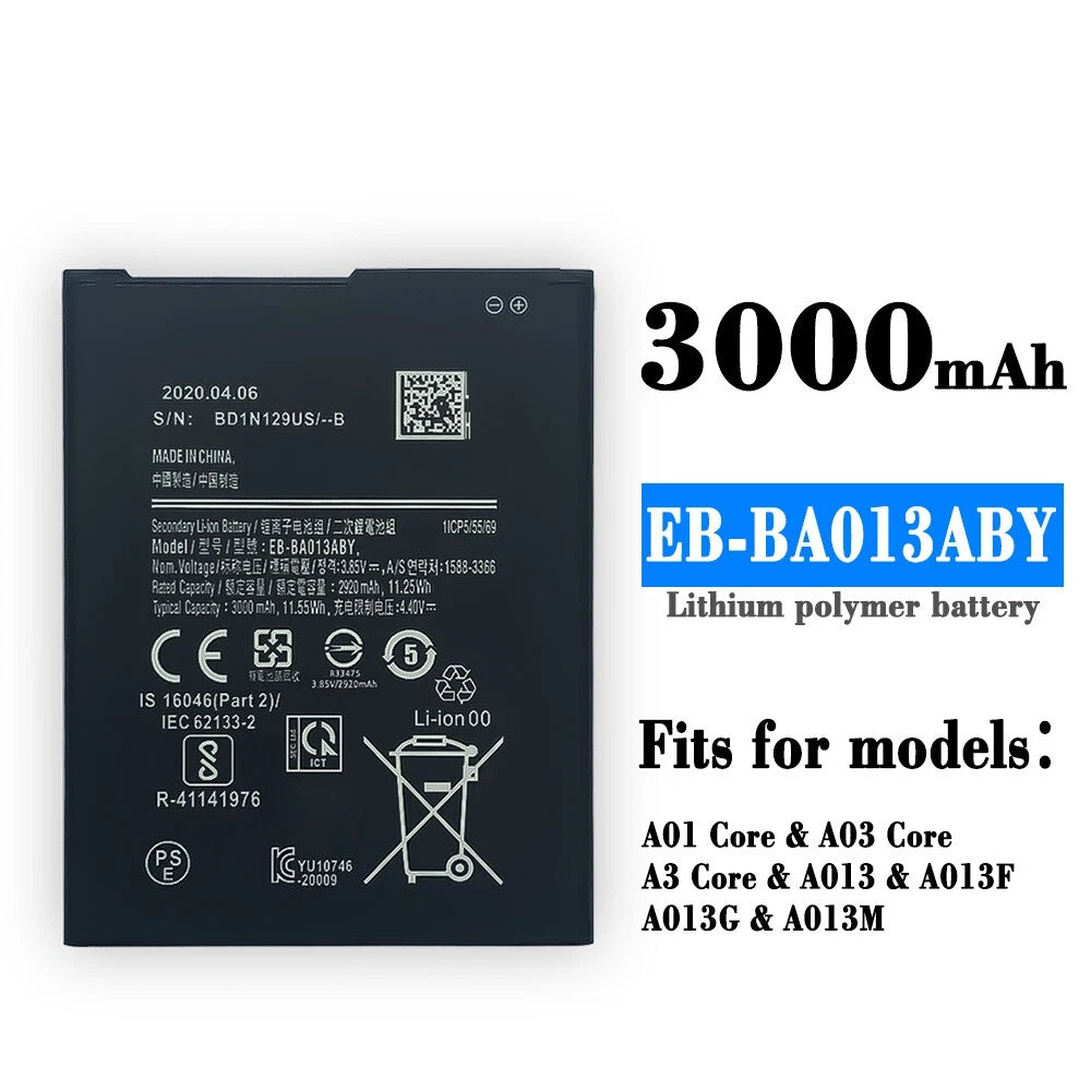Batterie de remplacement pour Samsung Galaxy A01 Core (A013 / A013F / A013G / A013M), EB-BA013ABY