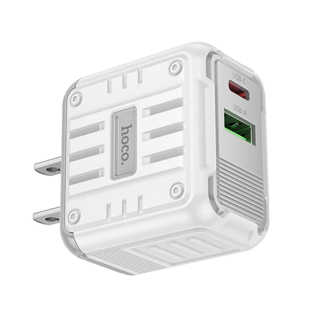 Chargeur secteur mural double ports USB-C + QC3.0 USB-A (20 W) avec câble de 1 m