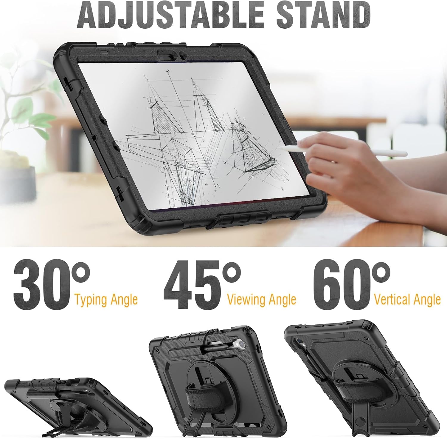 Rugged Defender Case with Strap for Samsung Tablet Tab S9 (X710) / S9 FE (X510) / S10 FE (X520) 11