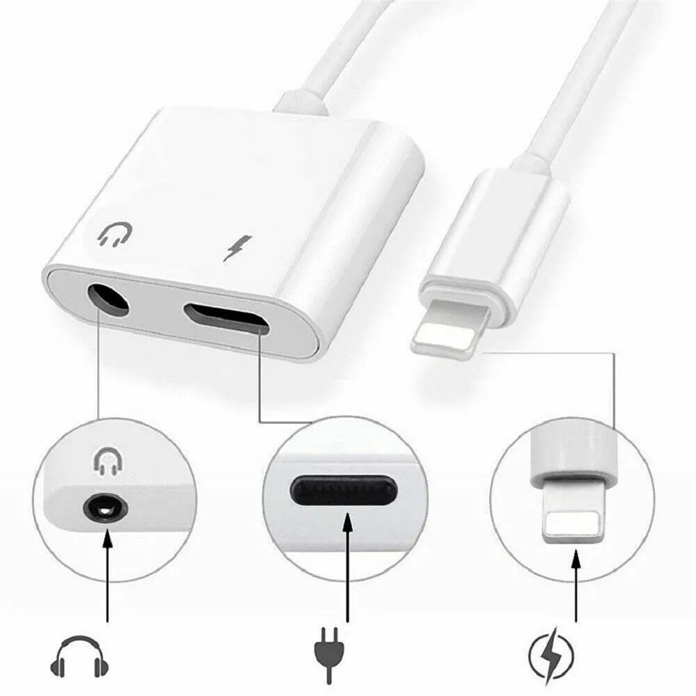 Répartiteur adaptateur de chargeur Lightning vers prise casque 3,5 mm 2 en 1