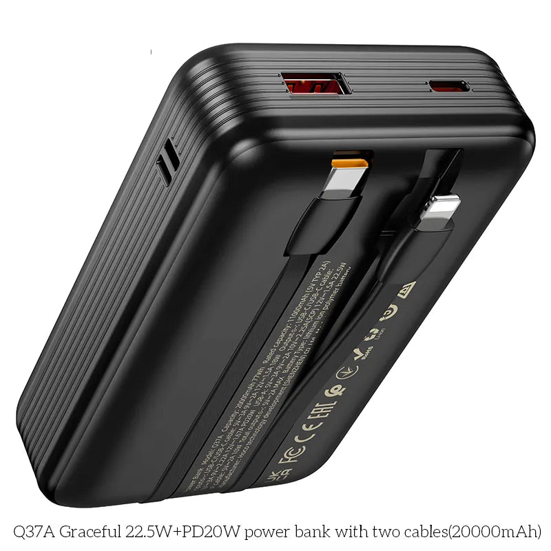 Chargeur de batterie portable USB-C (20 000 mAh) avec câble USB-C et Lightning