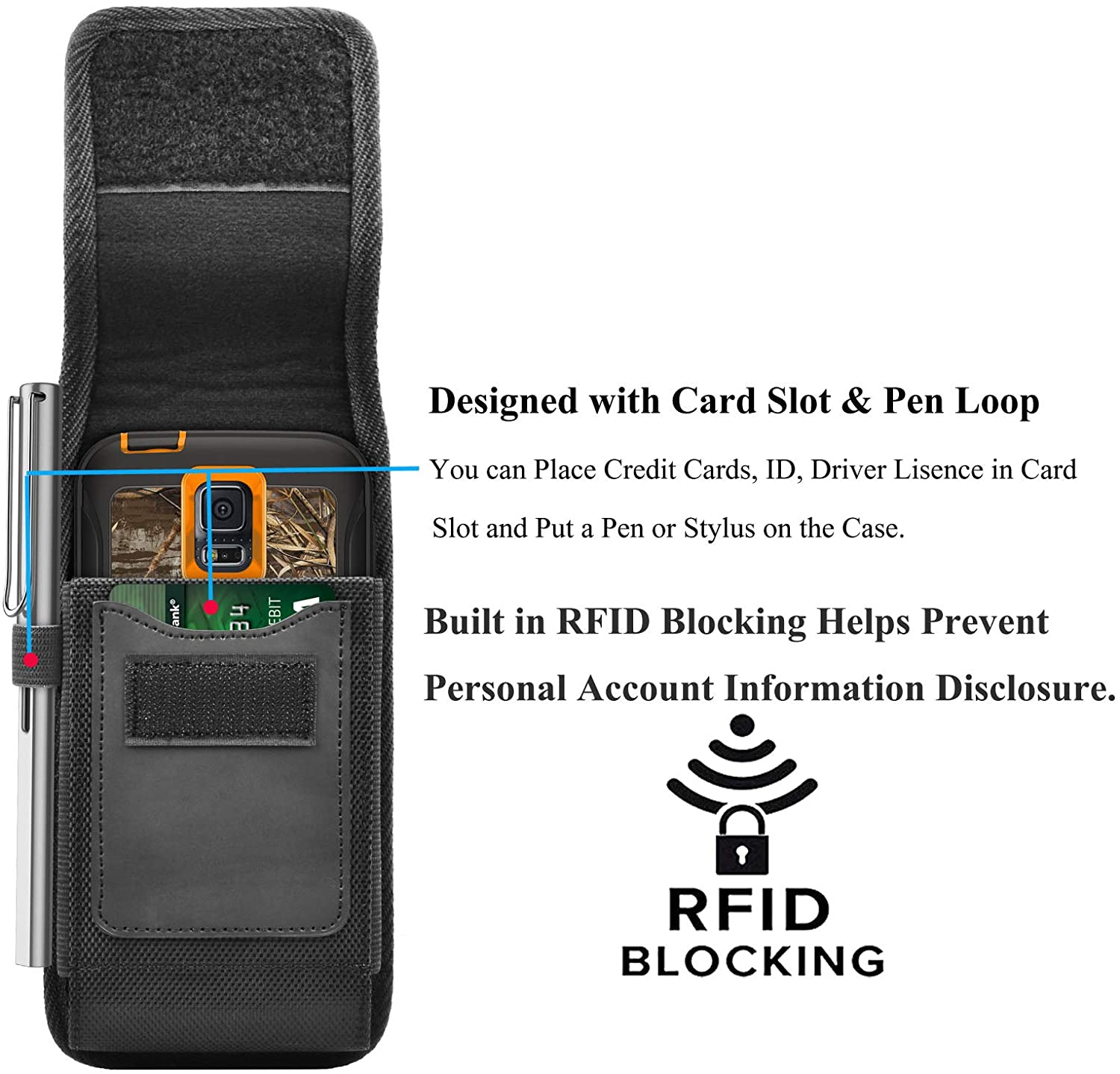 Étui de ceinture en nylon pour téléphone avec clip en métal