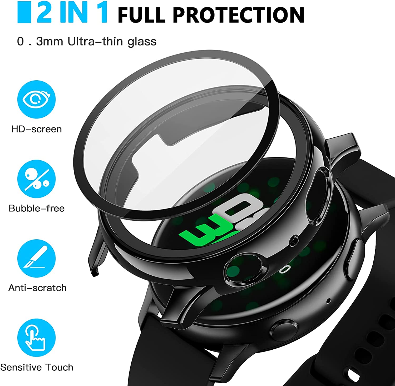 Coque rigide en PC robuste et protecteur d'écran pour Samsung Galaxy Active Watch 2