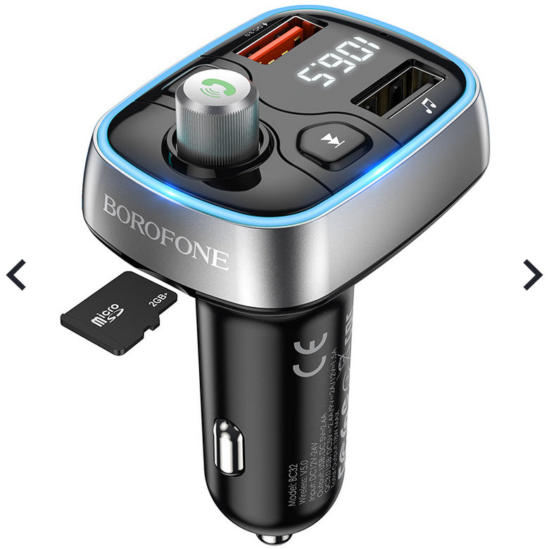 (18W) USB-C & QC3.0 USB-A Dual Ports Car Charger Adapter Bluetooth FM Radio Transmitter