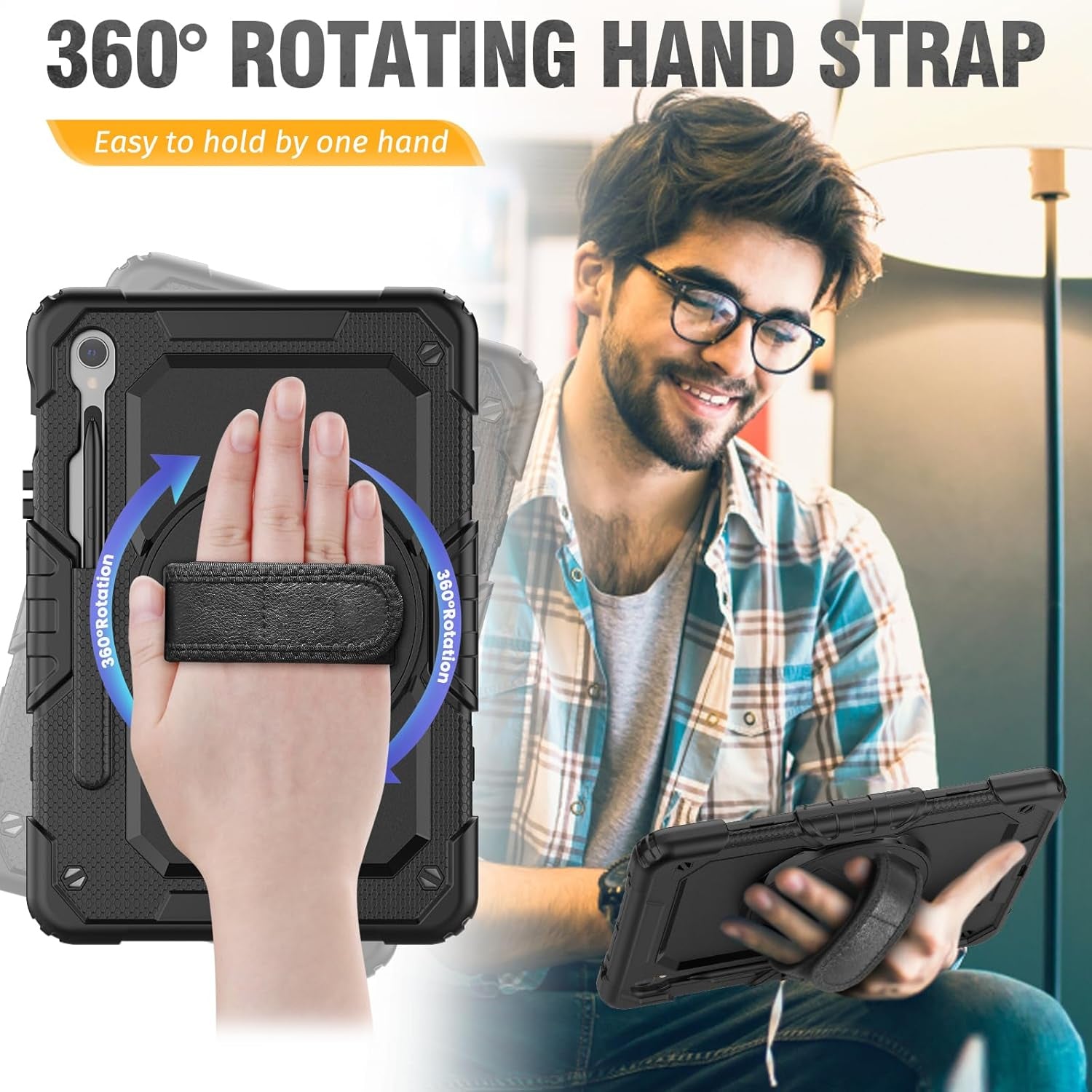 Rugged Defender Case with Strap for Samsung Tablet Tab S9 (X710) / S9 FE (X510) / S10 FE (X520) 11