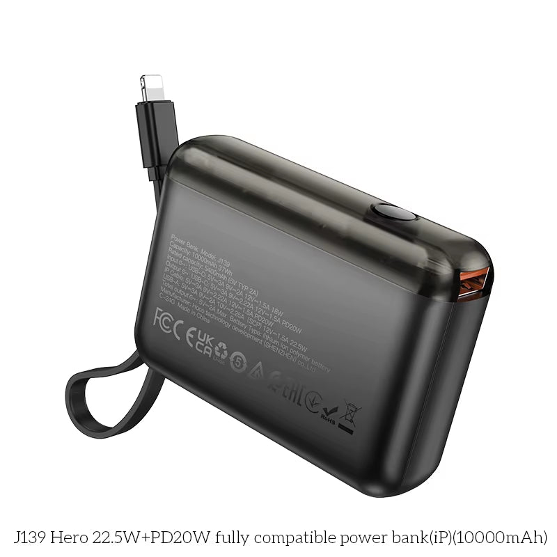 Mini chargeur de batterie portable (10 000 mAh) avec câble Lightning
