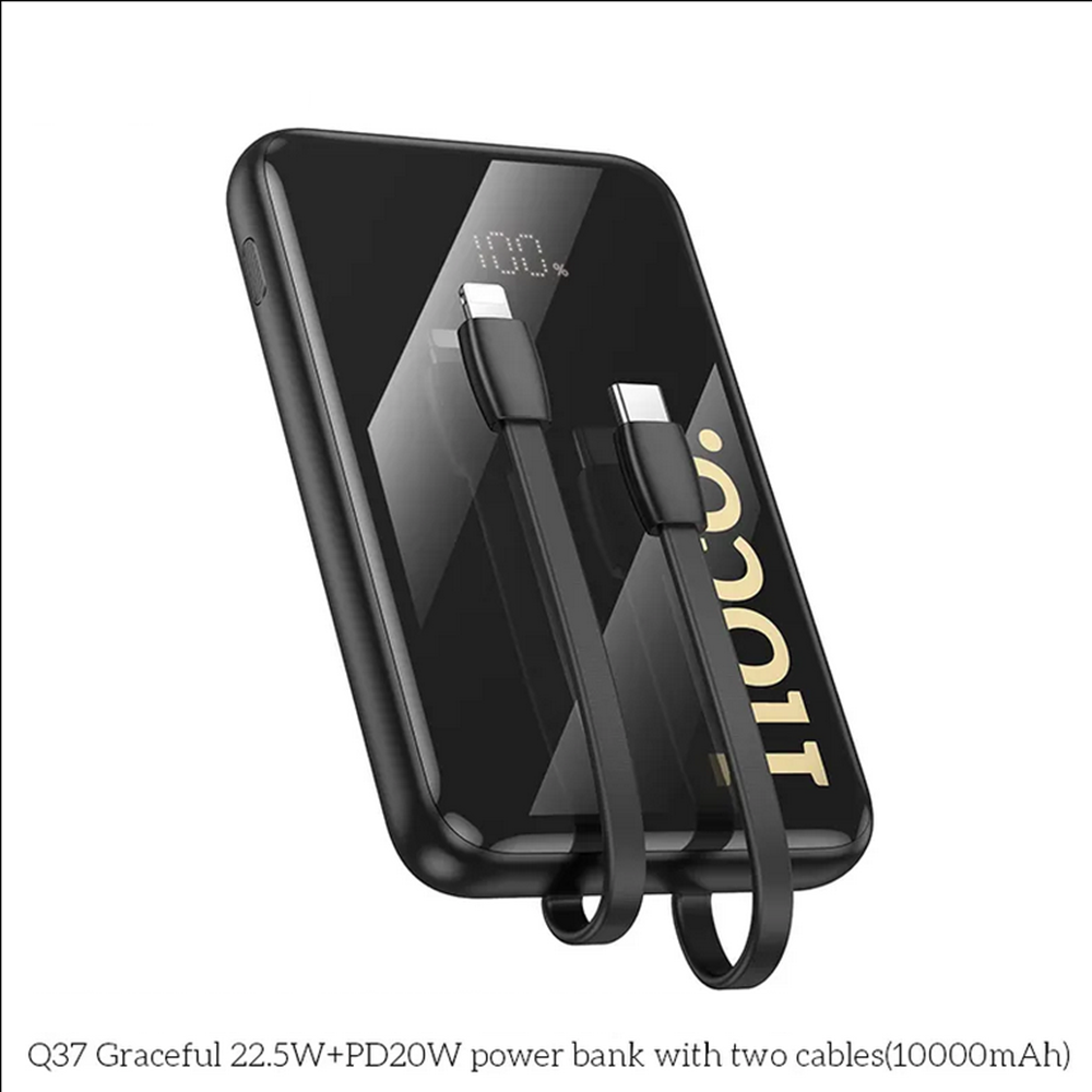 Chargeur de batterie externe portable (10 000 mAh) avec câbles USB-C et Lightning