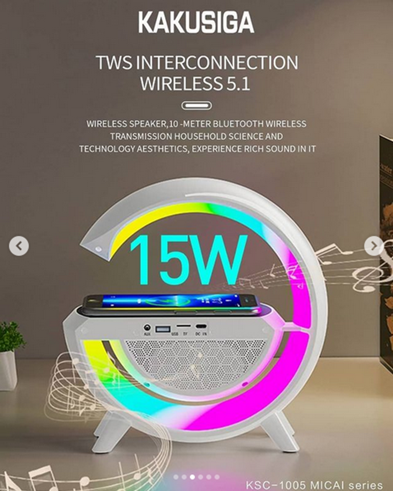 Lampe LED veilleuse sans fil Bluetooth haut-parleur stéréo avec support de chargeur sans fil