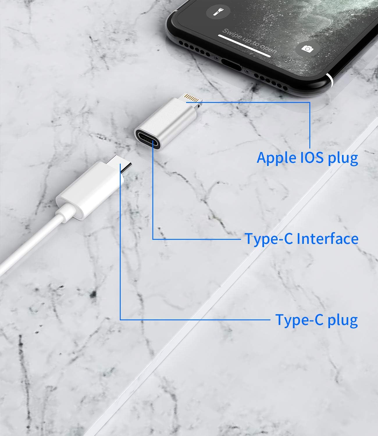 (Paquet de 2) connecteur adaptateur USB-C femelle vers Lightning mâle