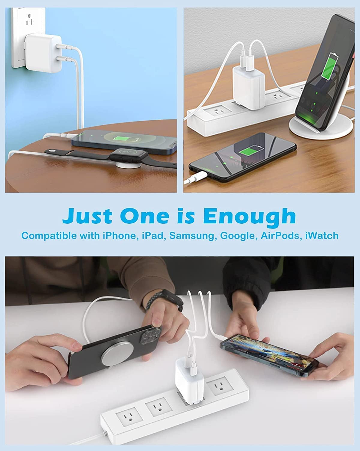 Adaptateur secteur à charge rapide double USB-C 35 W Chargeur mural rapide et câble USB-C + câble Lightning (1 m)