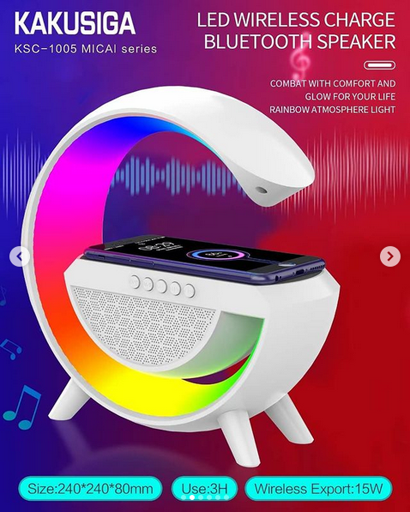 Lampe LED veilleuse sans fil Bluetooth haut-parleur stéréo avec support de chargeur sans fil