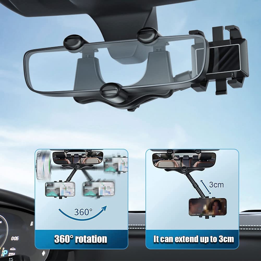 Support de téléphone portable de voiture rotatif et rétractable pour rétroviseur de voiture