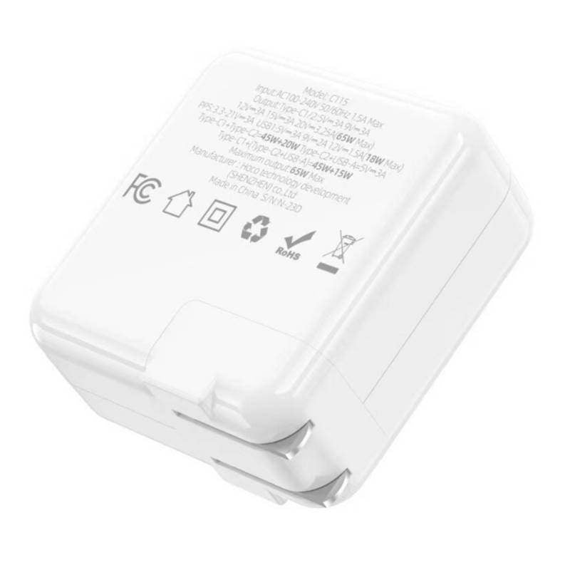 (65 W) Port USB-A et 2 ports USB-C Adaptateur secteur pour chargeur mural triple ports