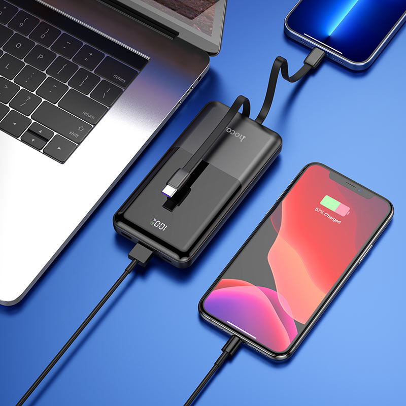 (10 000 mAh) QC 3.0 Chargeur de batterie portable avec câbles Lightning USB-C