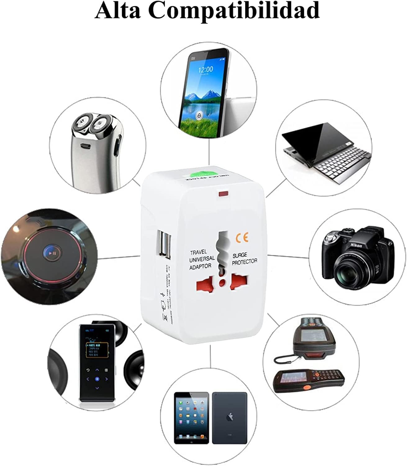 Adaptateur secteur de voyage universel avec chargeur mural (prise AU, US, UK, UE)