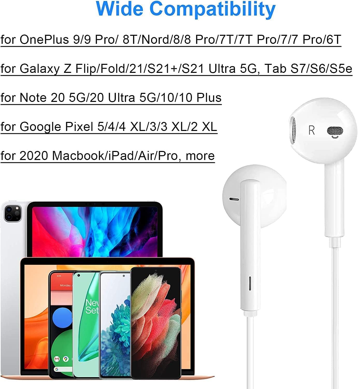 Écouteurs filaires USB-C avec micro et contrôle du volume