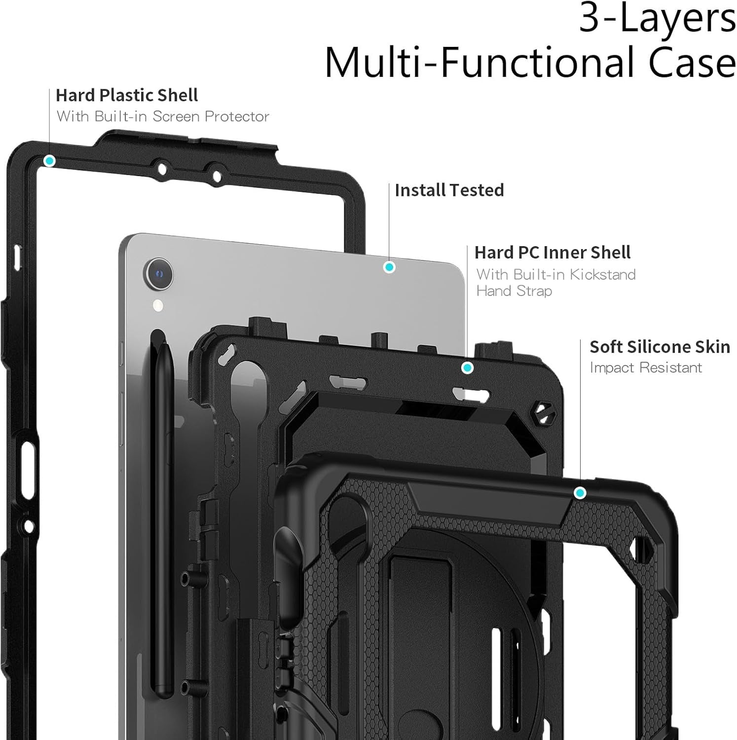 Rugged Defender Case with Strap for Samsung Tablet Tab S9 (X710) / S9 FE (X510) / S10 FE (X520) 11