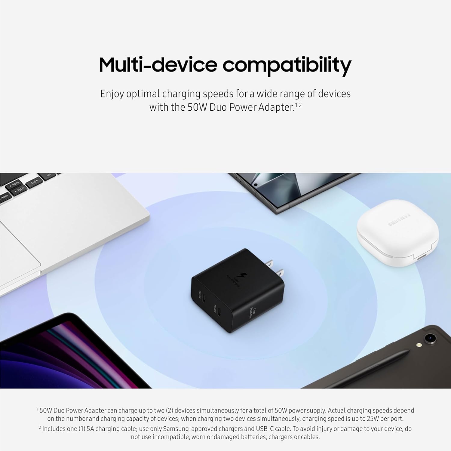 Adaptateur secteur mural à charge rapide (50 W) avec 2 ports USB-C et câble USB-C de 1 m