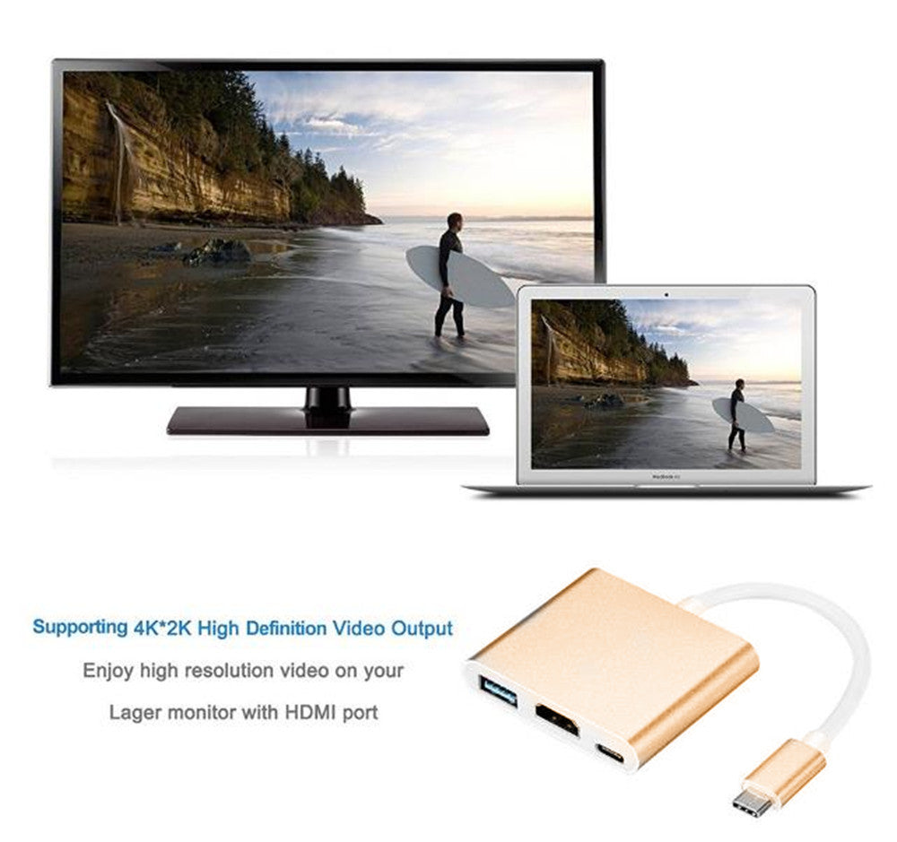 Convertisseur adaptateur hub multiport USB-C vers HDMI 3 en 1