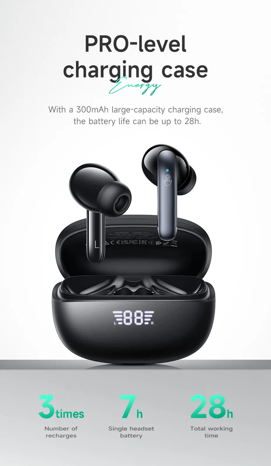 Écouteurs intra-auriculaires stéréo sans fil TWS, casques Bluetooth et double micro avec étui de chargement