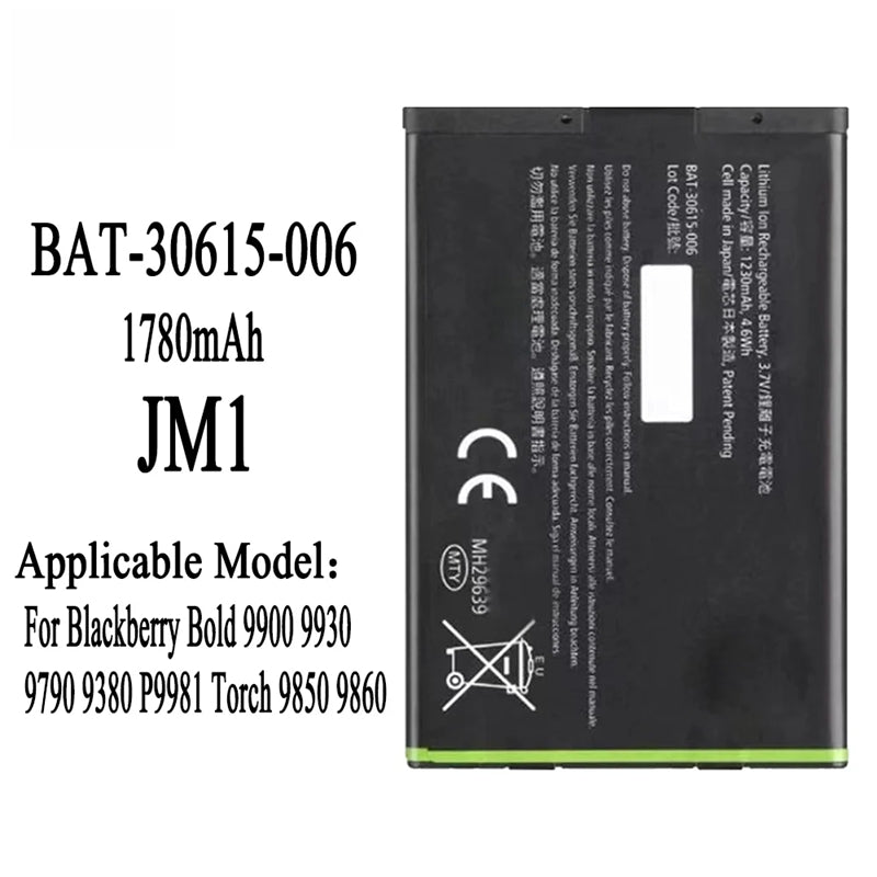 Batterie de remplacement pour Blackberry Bold 9900 9930 9790 Curve 9380 Torch 9850 9860, JM1 JM-1 J-M1