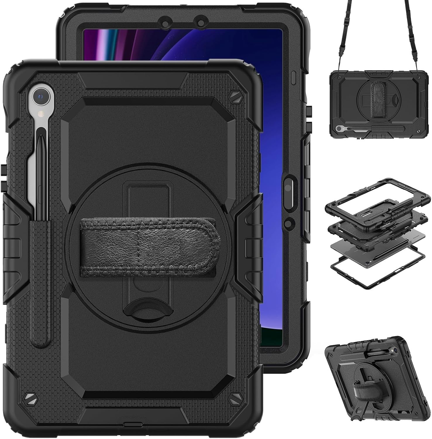 Rugged Defender Case with Strap for Samsung Tablet Tab S9 (X710) / S9 FE (X510) / S10 FE (X520) 11