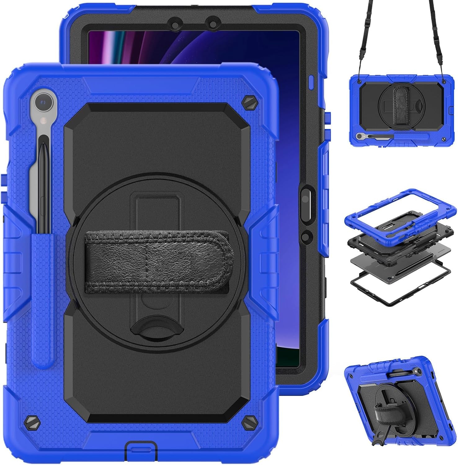 Rugged Defender Case with Strap for Samsung Tablet Tab S9 (X710) / S9 FE (X510) / S10 FE (X520) 11