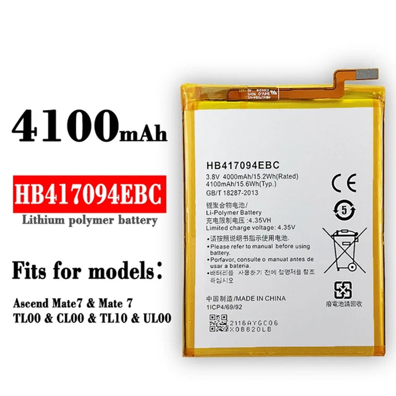 Batterie de remplacement pour Huawei Ascend Mate 7, HB417094EBC