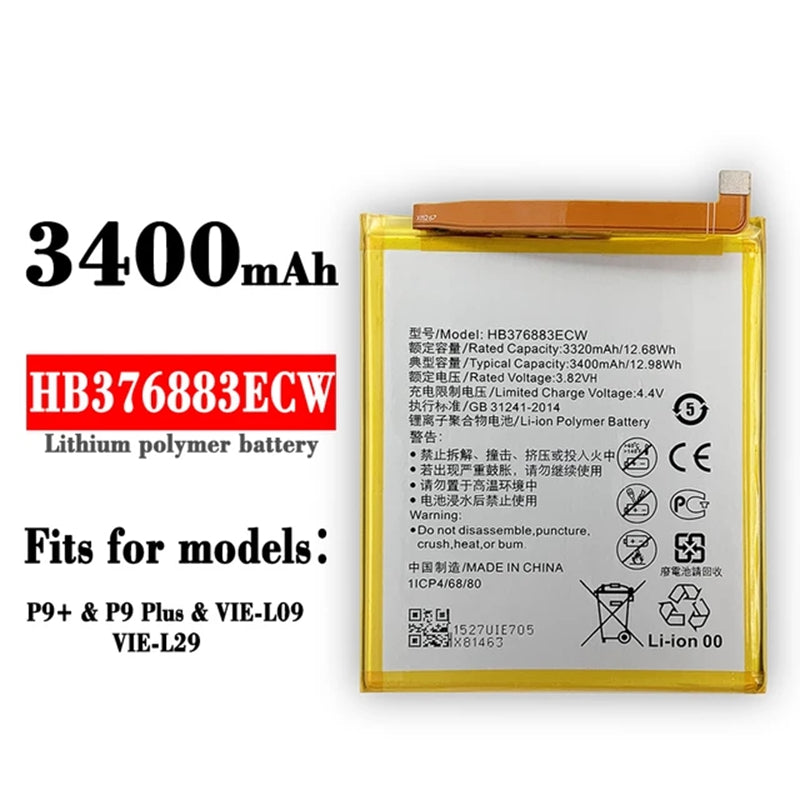 Batterie de remplacement pour Huawei P9 Plus (VIE-AL10 VIE-L09 VIE-L29), HB376883ECW