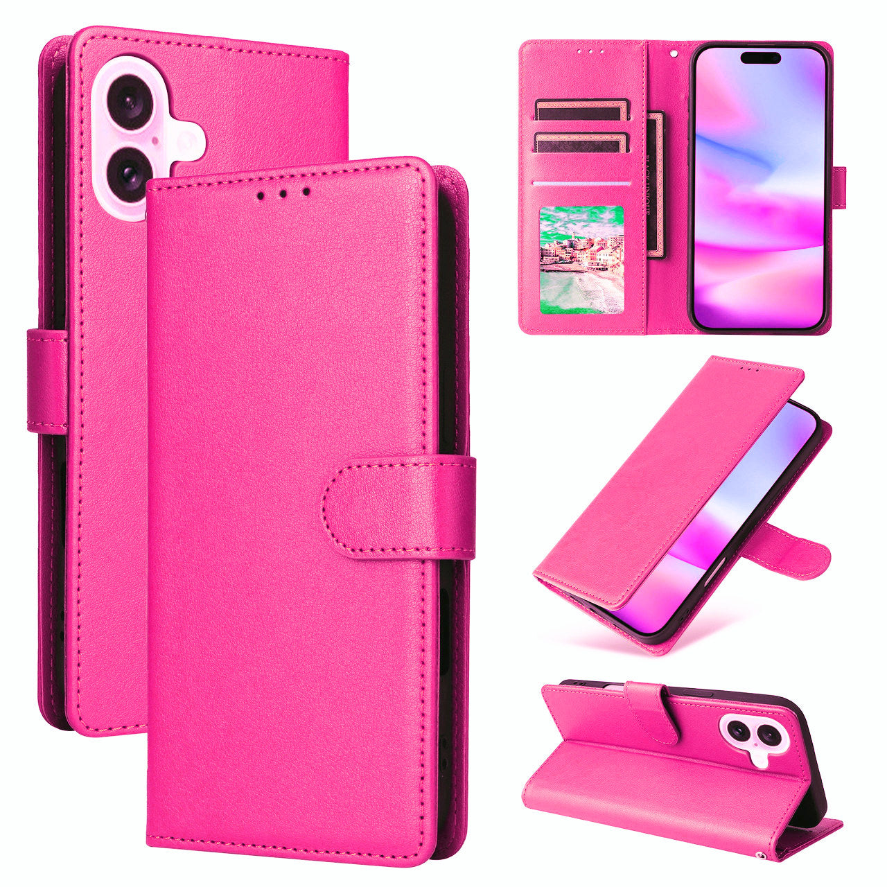 Étui portefeuille en cuir pour iPhone 16