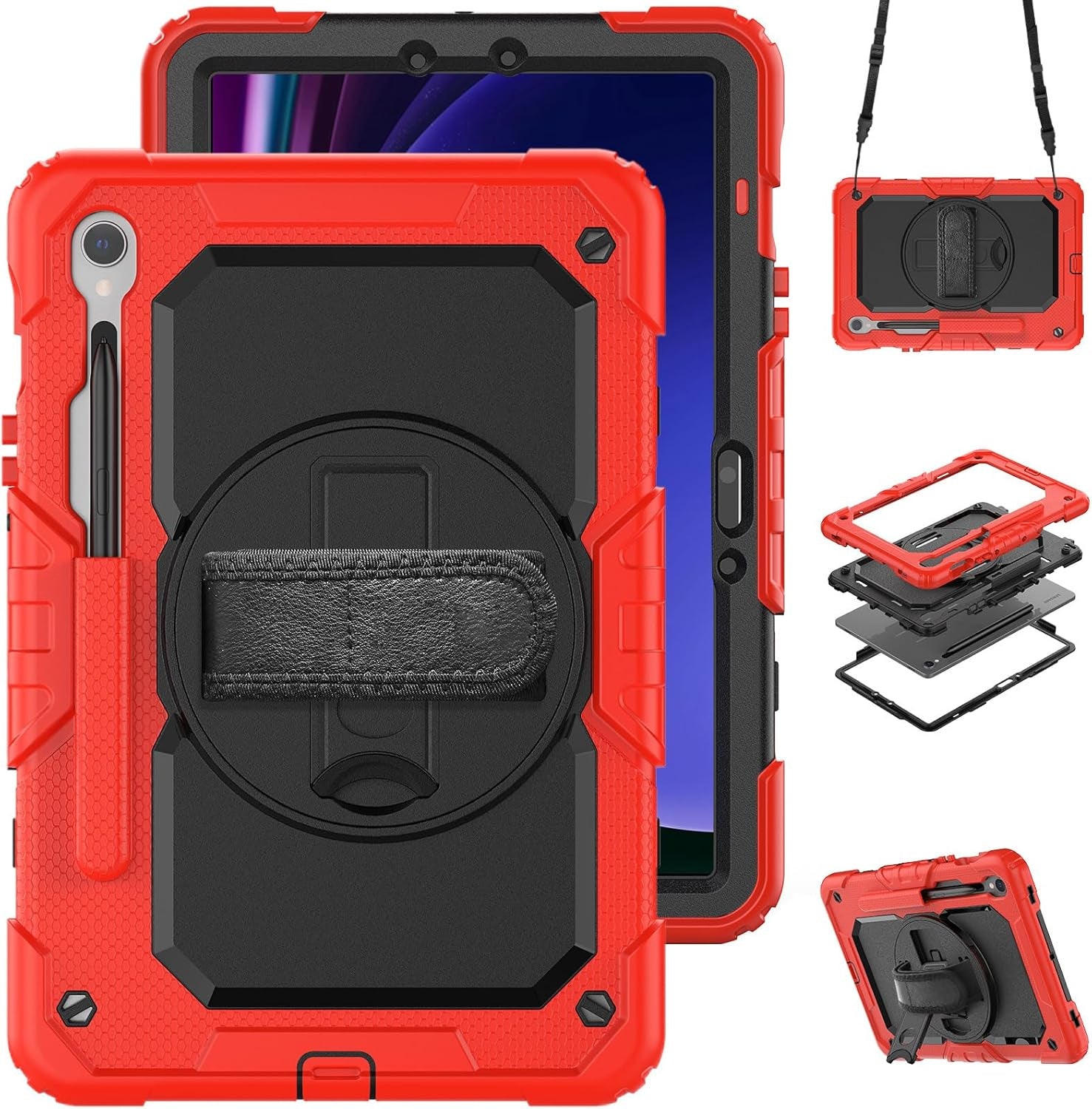 Rugged Defender Case with Strap for Samsung Tablet Tab S9 (X710) / S9 FE (X510) / S10 FE (X520) 11
