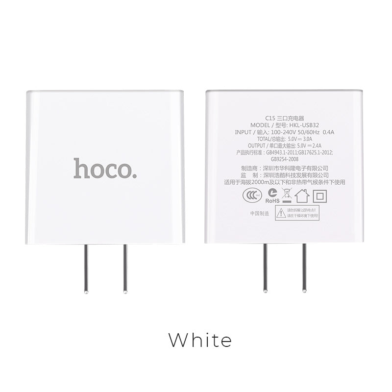 Adaptateur de voyage pour chargeur de prise murale d'alimentation à trois ports USB-A