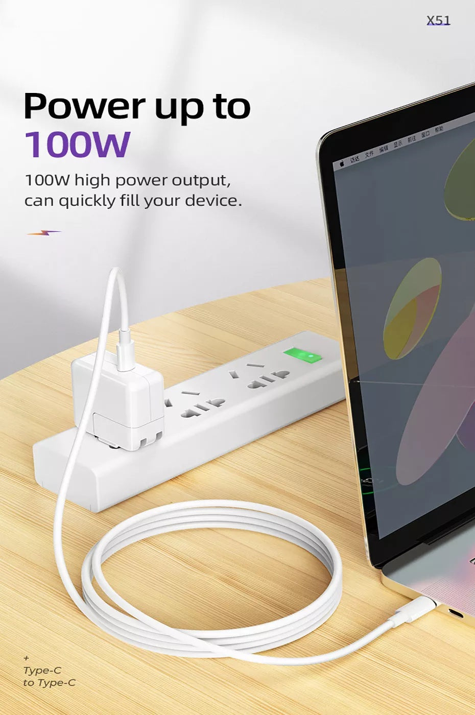 (100 W) Câble de données de charge rapide USB-C vers USB-C 5A