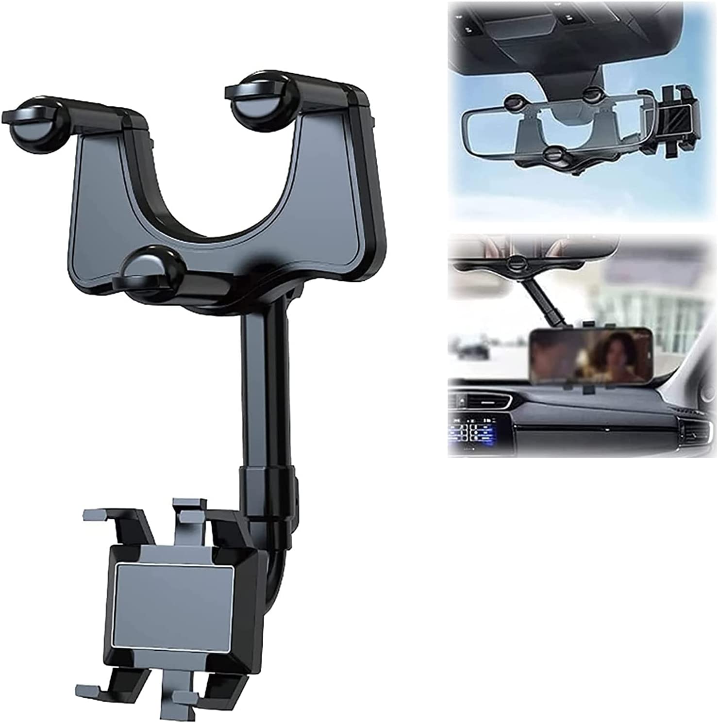 Support de téléphone portable de voiture rotatif et rétractable pour rétroviseur de voiture