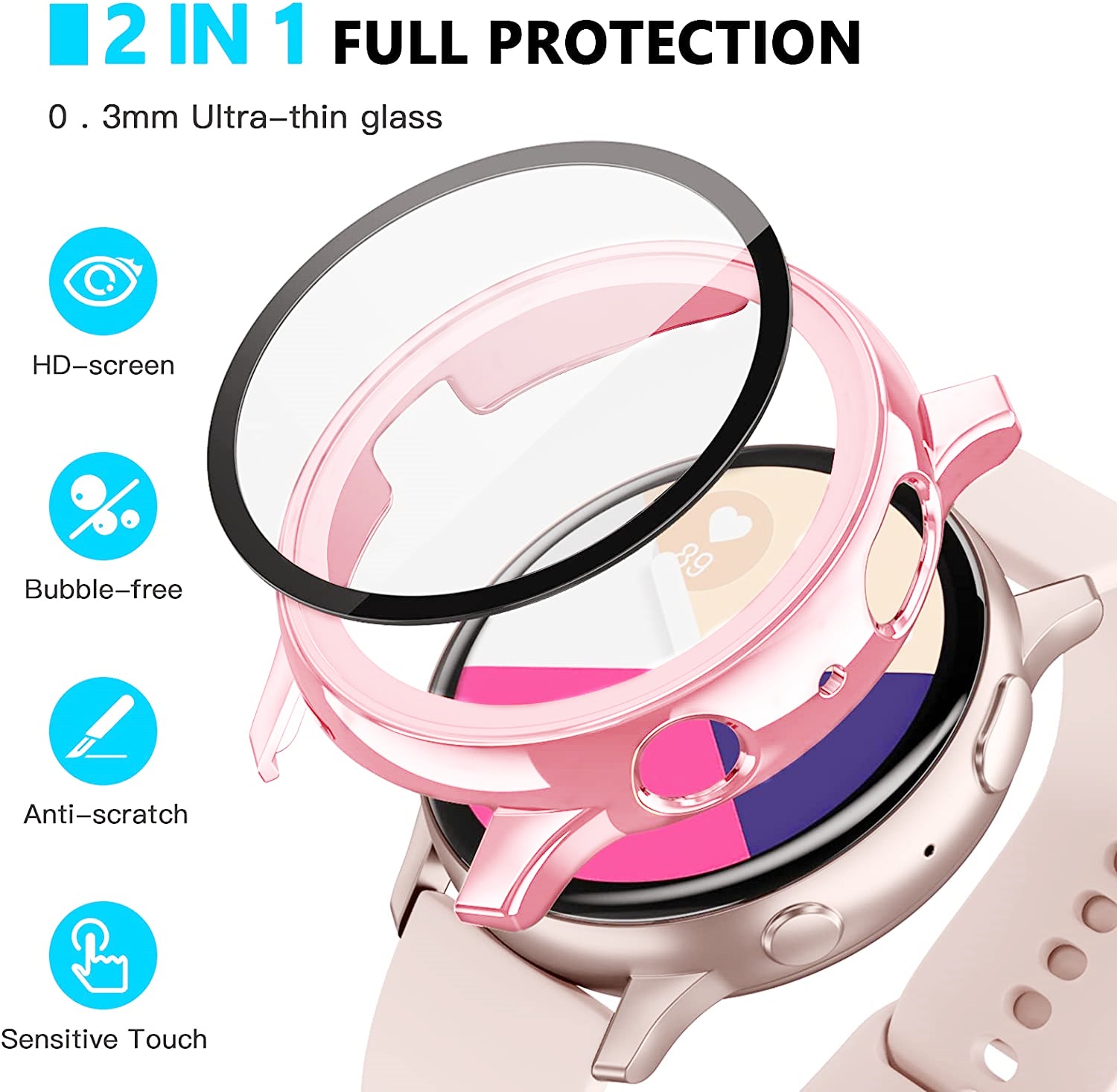 Coque rigide en PC robuste et protecteur d'écran pour Samsung Galaxy Active Watch 2
