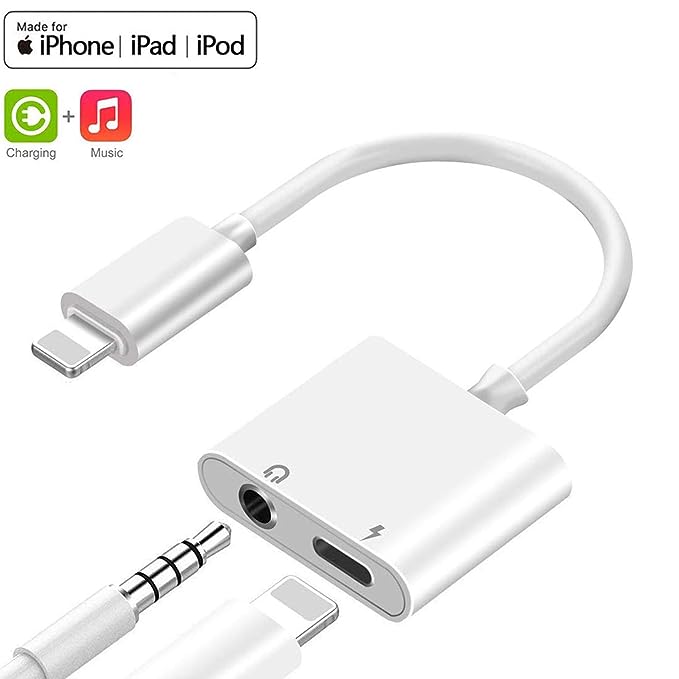 Répartiteur adaptateur de chargeur Lightning vers prise casque 3,5 mm 2 en 1