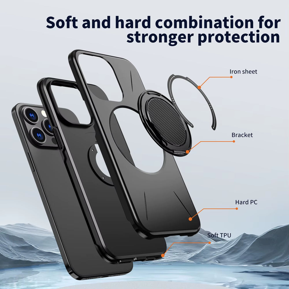 Magnetic MagSafe Ring Case with Rotating Kickstand for iPhone 16 Pro