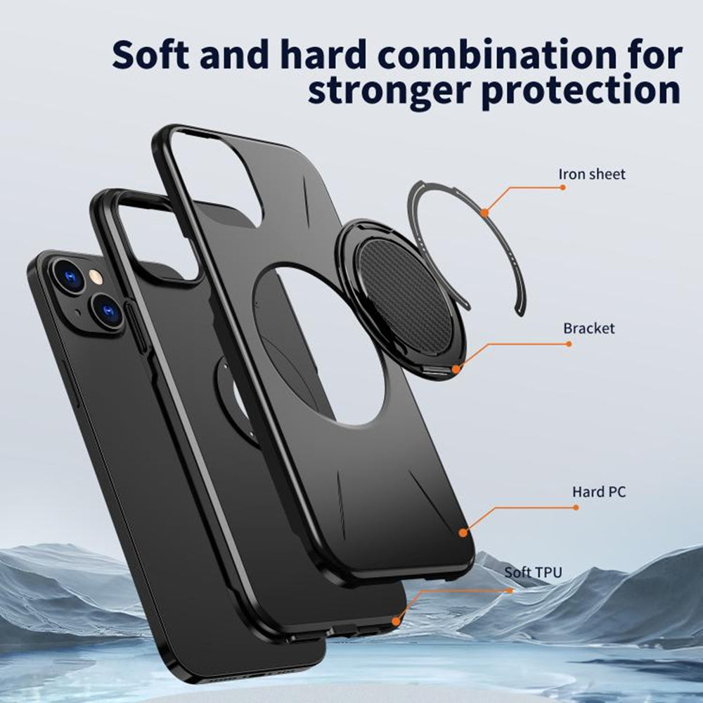 Magnetic MagSafe Ring Case with Rotating Kickstand for iPhone 15