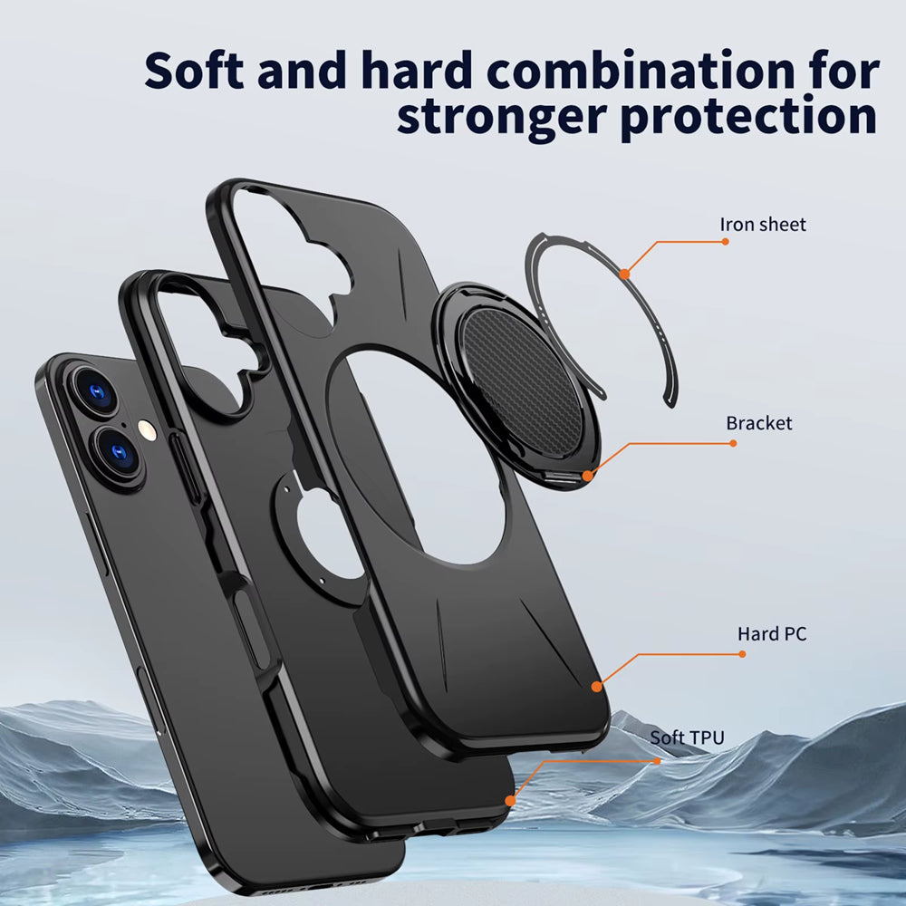 Magnetic MagSafe Ring Case with Rotating Kickstand for iPhone 17